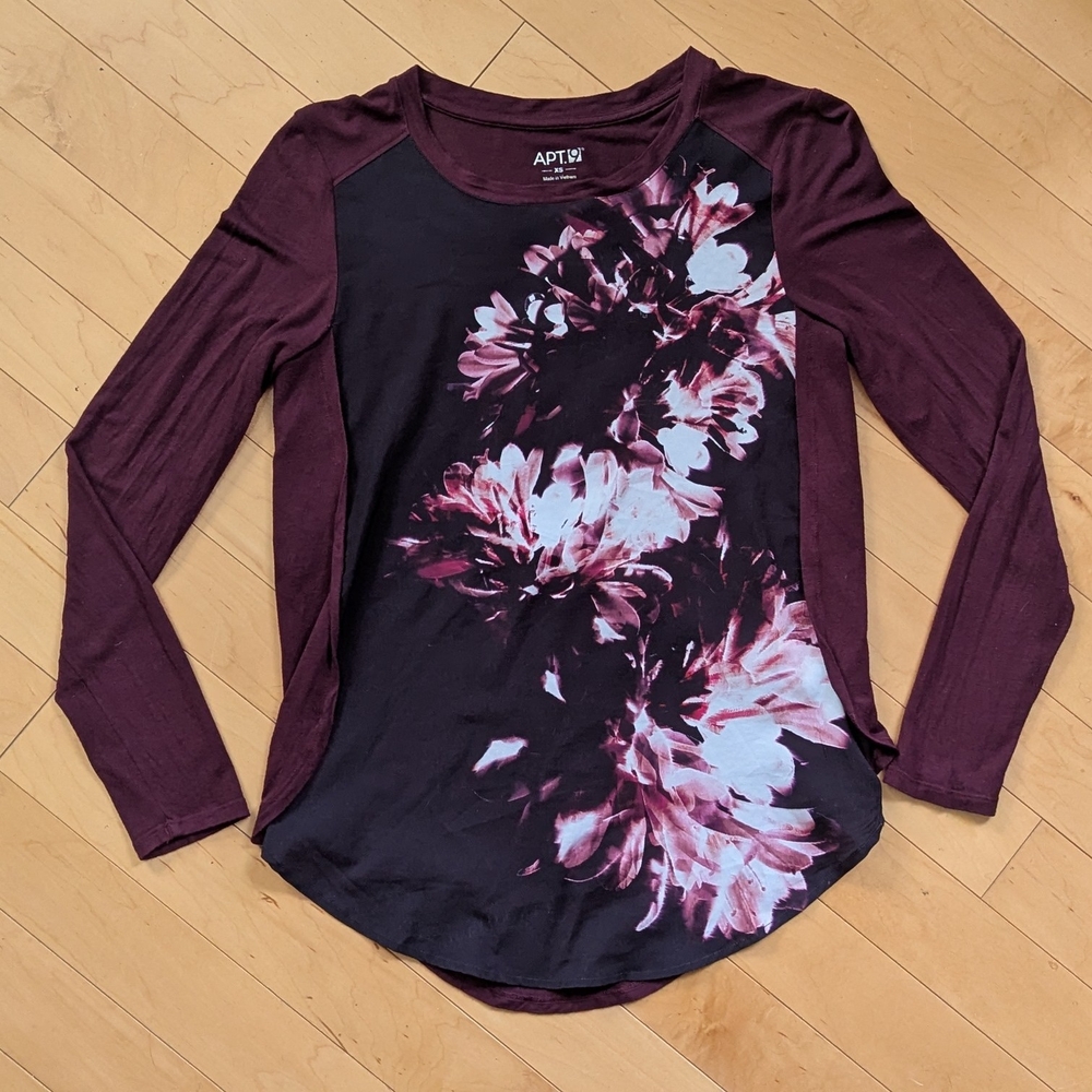 Apt. 9 Women's Floral Long Sleeve Top - Black and Purple
